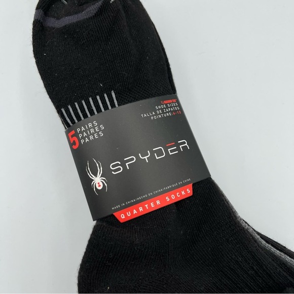 Spyder Quarter Black Grey 5 Pairs Socks Men’s Size 6-12 - Picture 2 of 5